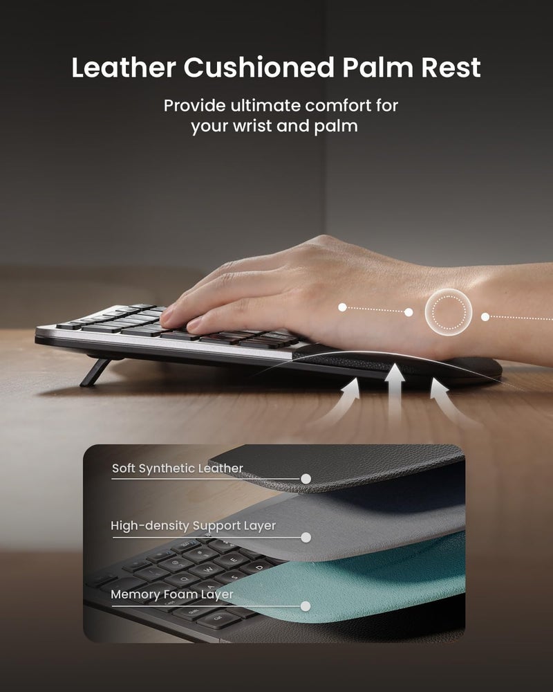 ProtoArc Ergonomic Keyboard Mouse, EKM01 Plus Full Size Wireless Bluetooth Ergo Keyboard Mouse Combo, Cushioned Palm Rest, Split Design, Rechargeable, Compatible for Windows, Mac OS - Gray and Black - Image 3